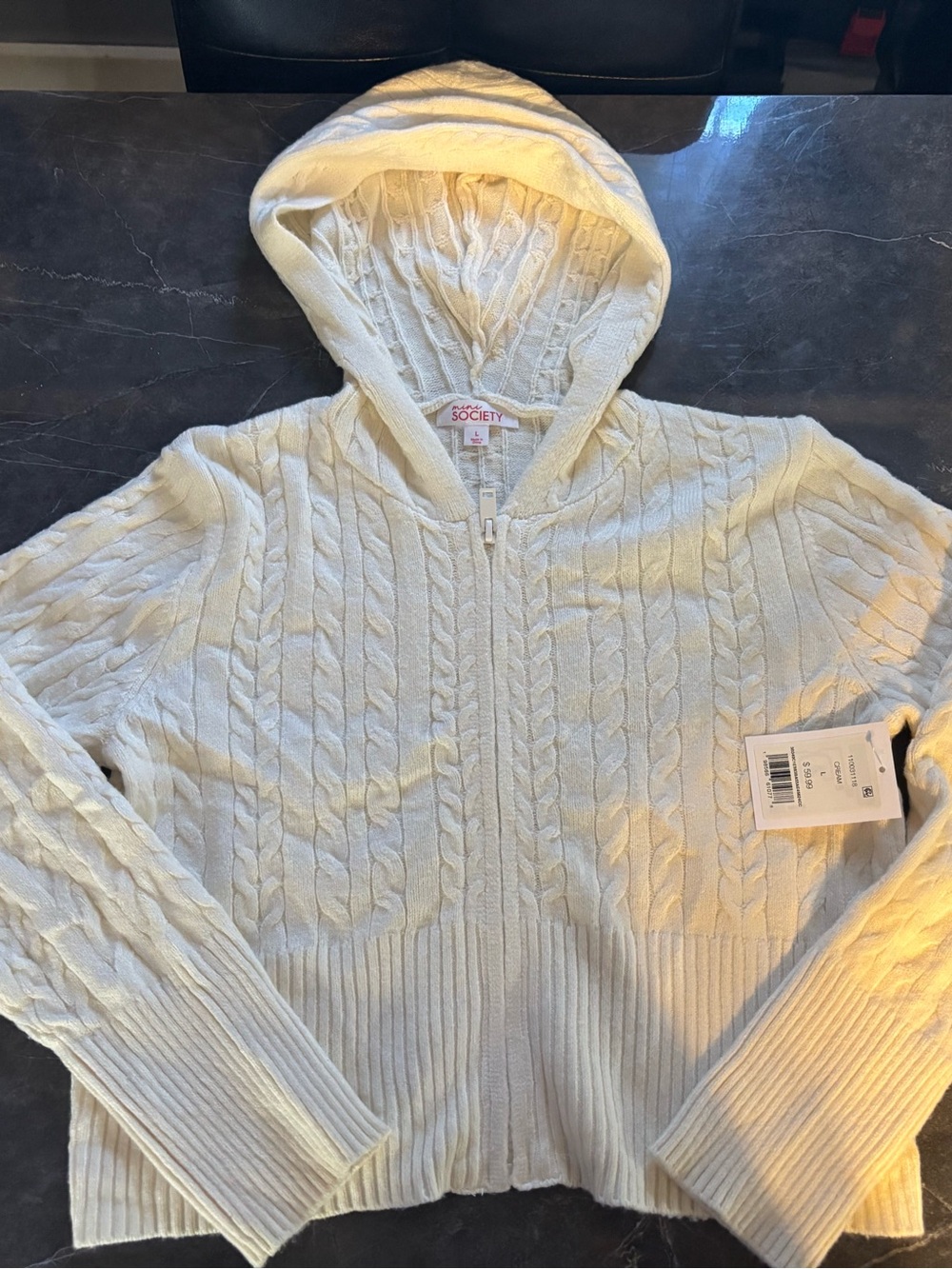 Society Cream Cable Hooded Zip Jacket